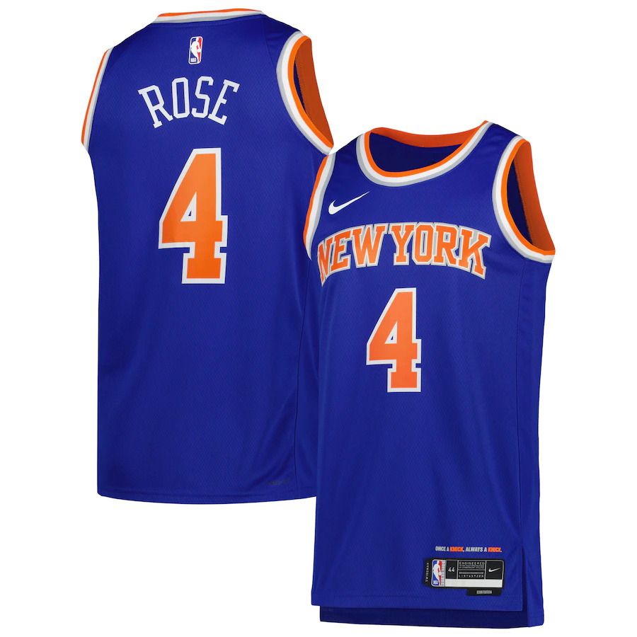 Men New York Knicks #4 Derrick Rose Nike Blue Icon Edition 2022-23 Swingman NBA Jersey